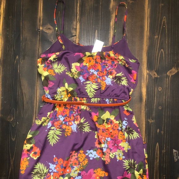 💐B.Smart 🌸Jr Dress 🌼SZ 5/6 Purple W/Orange Pink Yellow Flowers & Orange Belt - Picture 4 of 6
